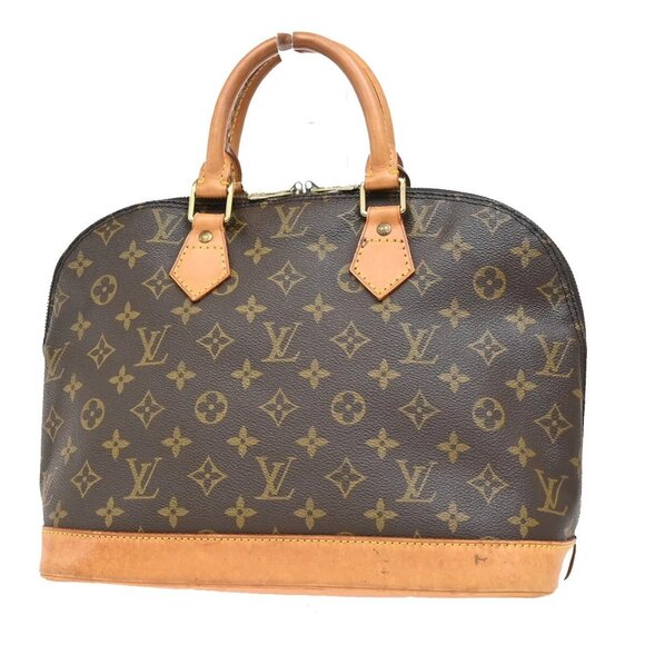 LOUIS VUITTON LV Logo Alma Hand Bag Monogram Leather Brown France M51130 88EF094 - Picture 1 of 16